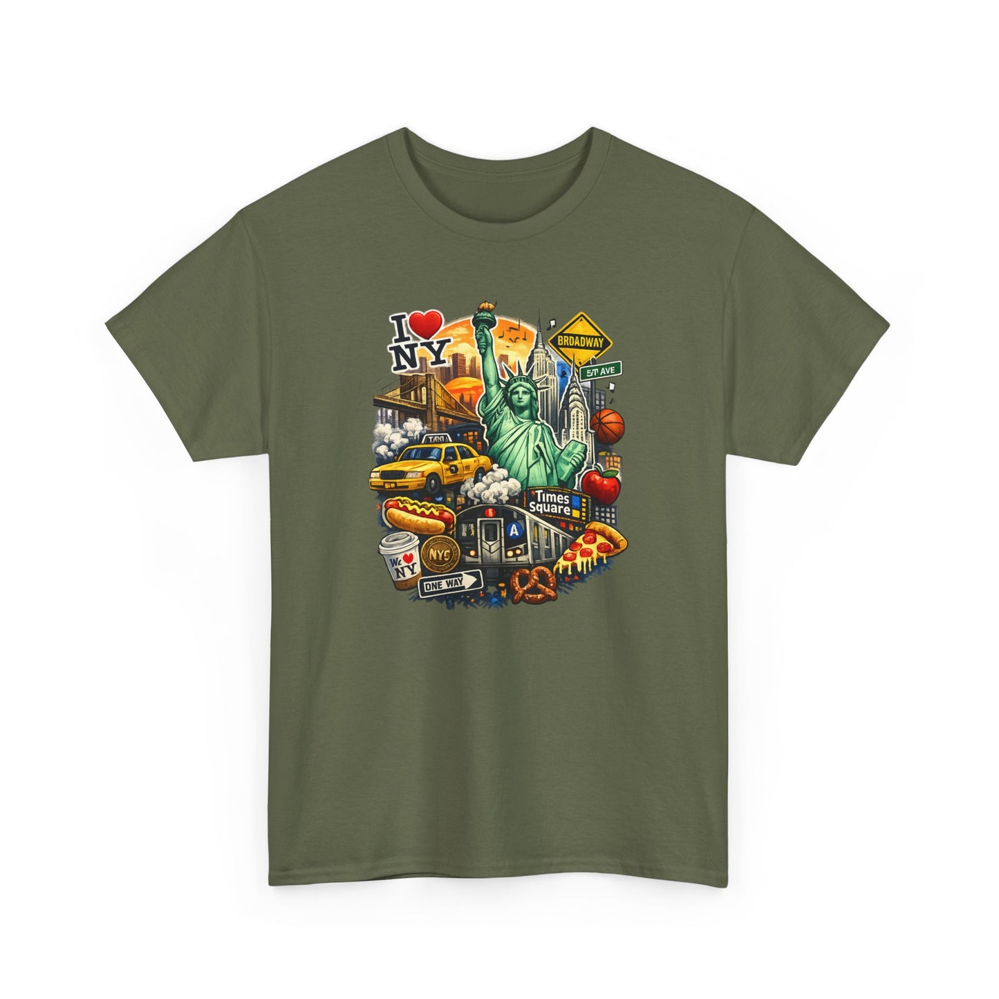 New York City Icons T-Shirt — Statue of Liberty, Taxi & I  NY Collage Tee