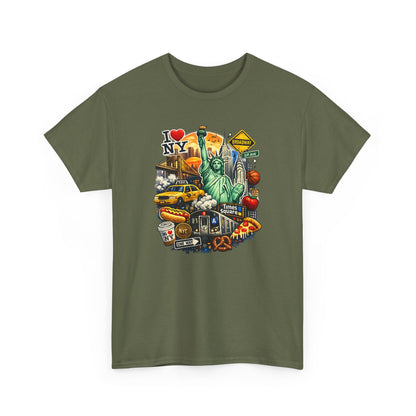 New York City Icons T-Shirt — Statue of Liberty, Taxi & I  NY Collage Tee