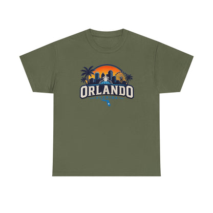 Orlando Florida Sunset T-Shirt — Retro Skyline & Palm Tree Vacation Tee