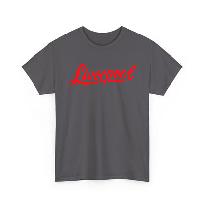 Liverpool Script T-Shirt — Retro Red Logo Tee for Fans