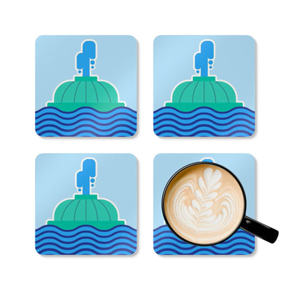 Orlando Lake Eola Cork Coaster Set — Nautical Fountain & Waves Drink Coasters (Set)