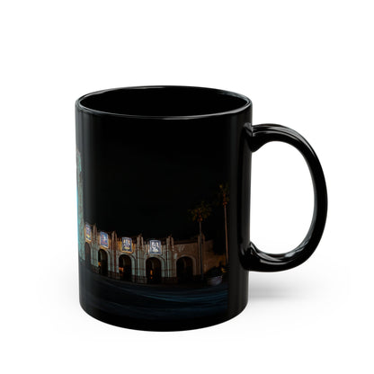 Universal HHN Black Ceramic Mug — Nighttime Theme Park Arch Photo (11oz & 15oz)