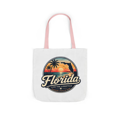 Florida Sunset Canvas Tote Bag — Retro Palm Beach Design