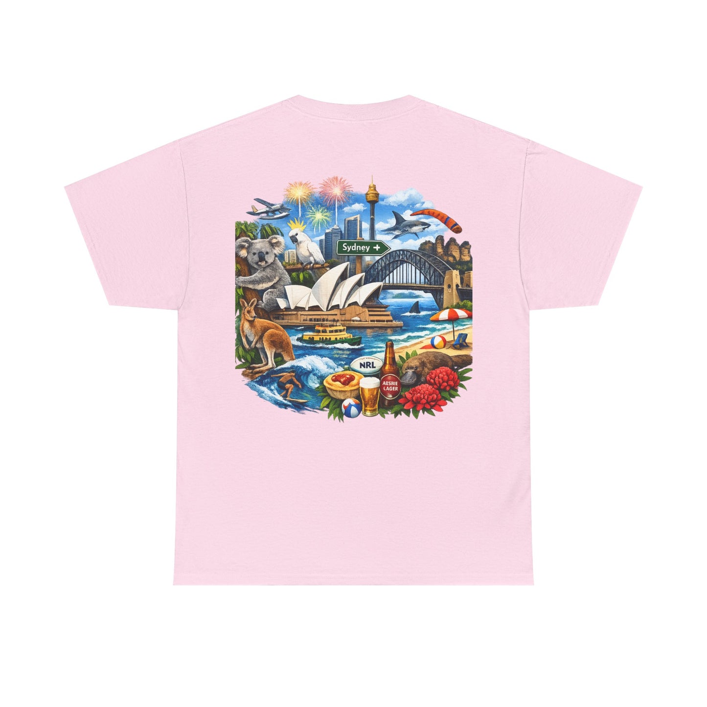 T-Shirt — Sydney Landmark Collage Tee (Opera House, Harbour Bridge, Koala & Beach Scene)