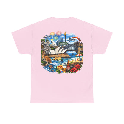 T-Shirt — Sydney Landmark Collage Tee (Opera House, Harbour Bridge, Koala & Beach Scene)