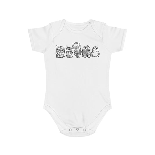 Star Wars Baby Bodysuit — Cute Doodle Galaxy Crew (The Child, BB-8, R2-D2)