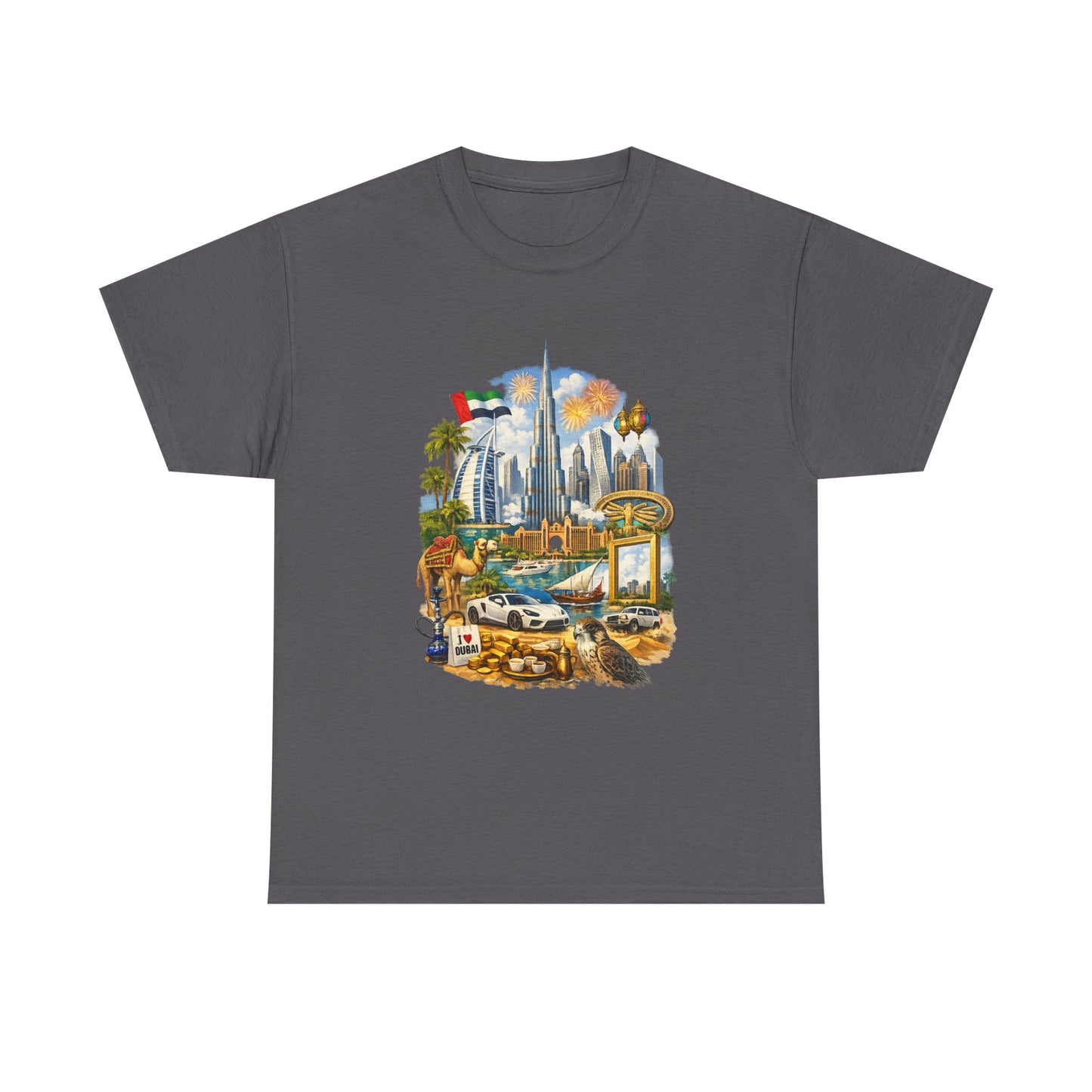 Dubai Skyline Beach Vacation T-Shirt – Retro Travel Collage Tee