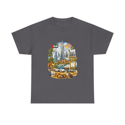 Dubai Skyline Beach Vacation T-Shirt – Retro Travel Collage Tee