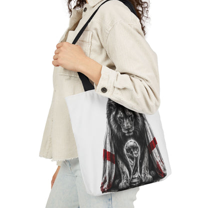 England Lion Guardian Canvas Tote — Protective Lion & Cub Illustration Tote Bag