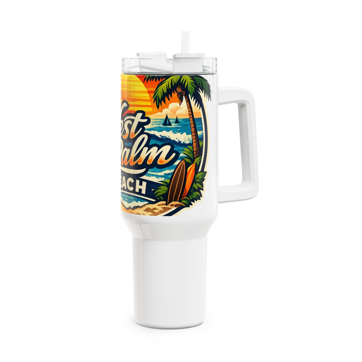 West Palm Beach 40oz Travel Tumbler — Tropical Sunset Palm Beach Cup
