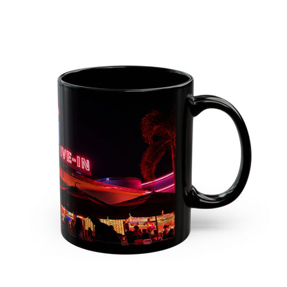 Mel's Drive-In Neon Night Coffee Mug — Retro Diner Black Ceramic Mug (11oz, 15oz)