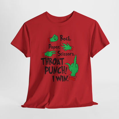 Funny Holiday Tee — "Rock. Paper. Scissors. Throat Punch! I Win" Graphic T-Shirt
