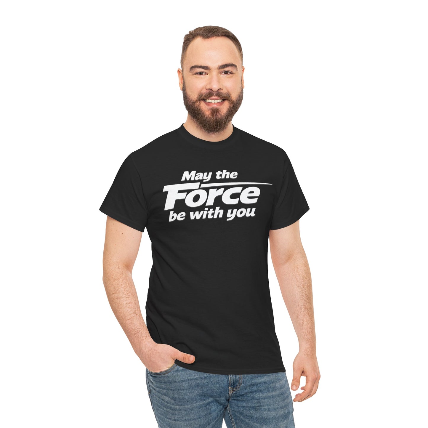 "May the Force Be With You" Retro Embossed Graphic T‑Shirt —