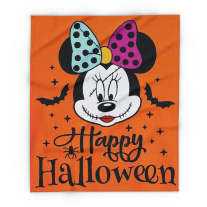 Halloween Minnie Mouse Fleece Blanket – "Happy Halloween" Orange Cozy Throw