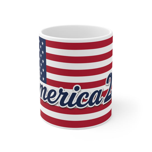 America 250 Flag Coffee Mug — Patriotic Ceramic 11oz & 15oz