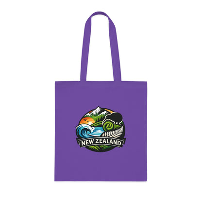 New Zealand Scenic Tote Bag — Kiwi, Fern & Mountain Cotton Shopper