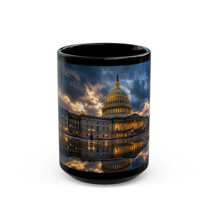 US Capitol Reflection Black Mug — Washington D.C. Skyline Coffee Cup (11oz, 15oz)