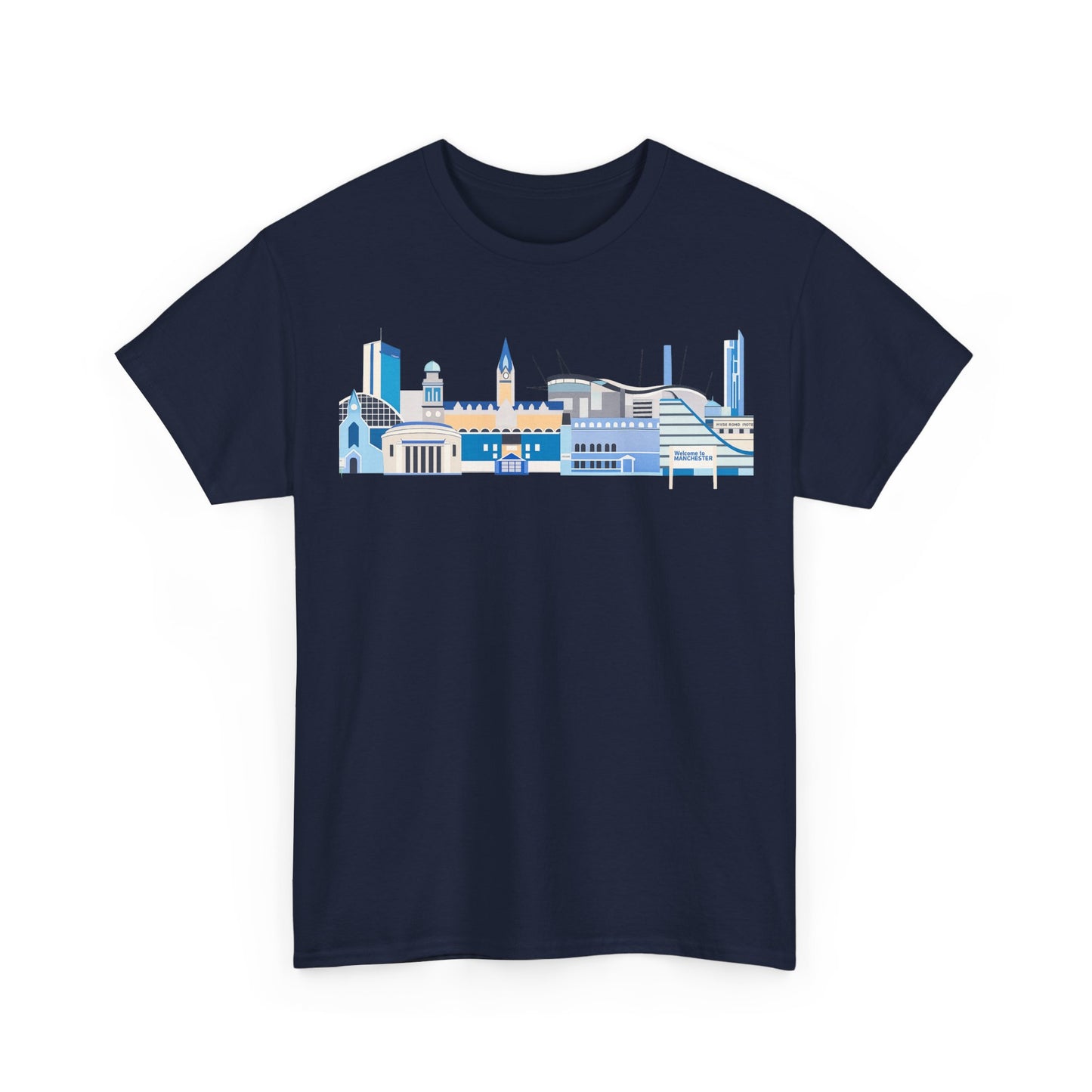 Manchester City Skyline Tee — Minimal Blue Urban Landscape T‑Shirt