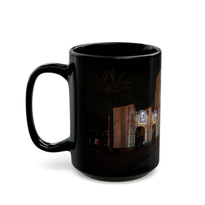 Universal HHN Black Ceramic Mug — Nighttime Theme Park Arch Photo (11oz & 15oz)