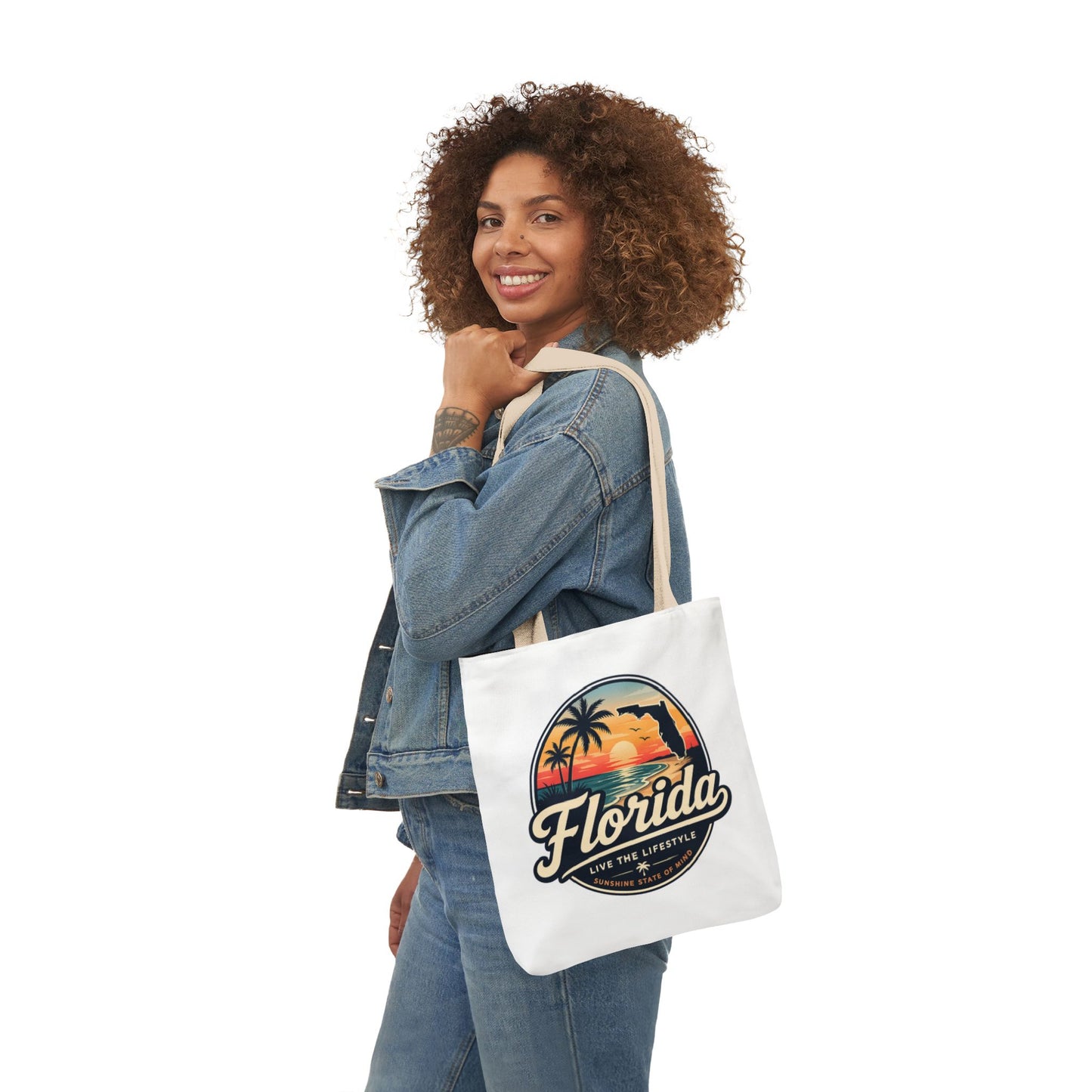 Florida Sunset Canvas Tote Bag — Retro Palm Beach Design