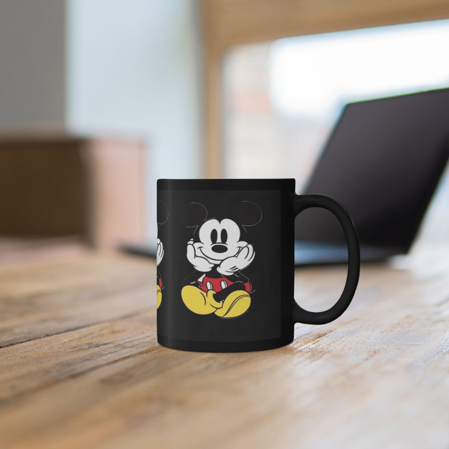 Black Character Mug - Classic Cartoon Mouse Sitting Design (11oz, 15oz)