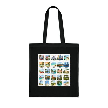 Florida City Landmarks Collage Cotton Tote – Vintage Travel Postcard Design
