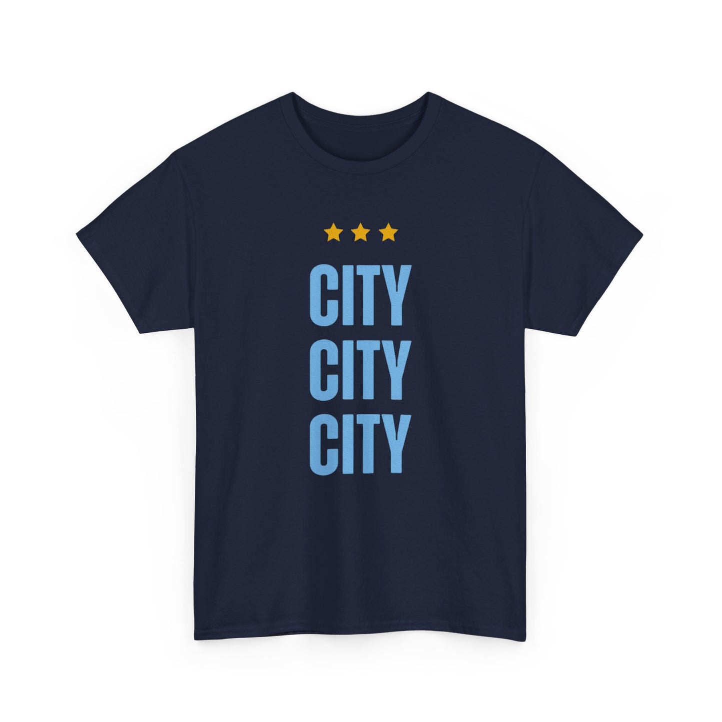 Manchester City City City Tee — Minimal Skyline Graphic T‑Shirt with Three Stars