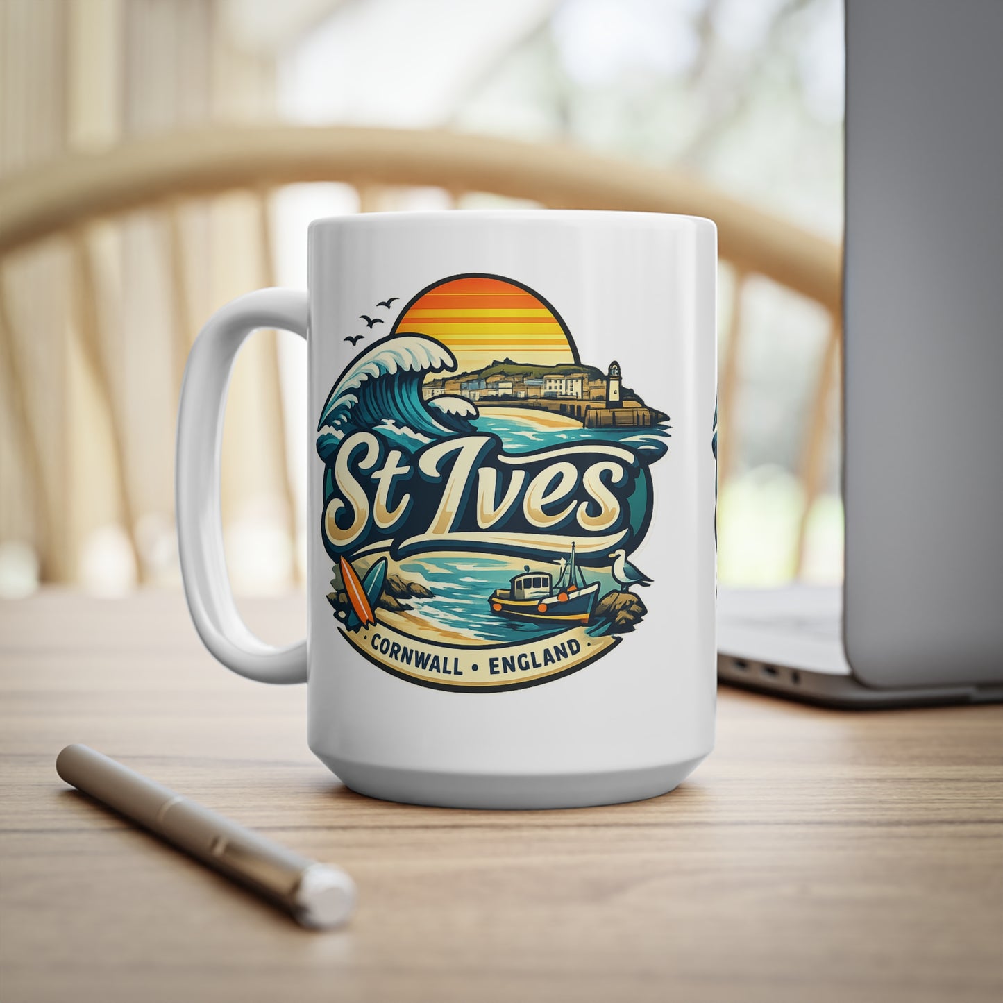 St Ives Cornwall Surf Mug — Ceramic Coffee Cup (11oz & 15oz)