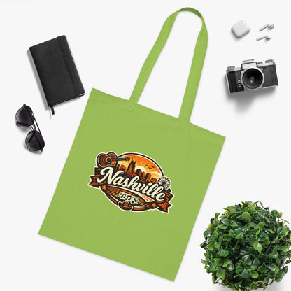 Nashville Retro Badge Tote Bag — Music City Souvenir Cotton Tote