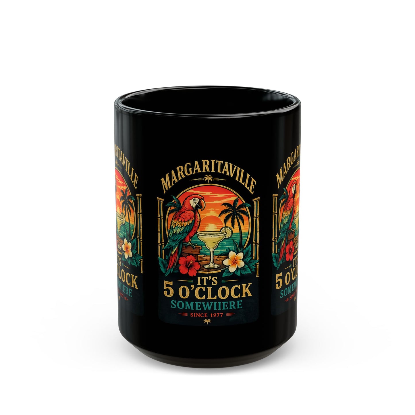 Margaritaville 5 O'Clock Mug – Black Tropical Parrot Cocktail Coffee Cup