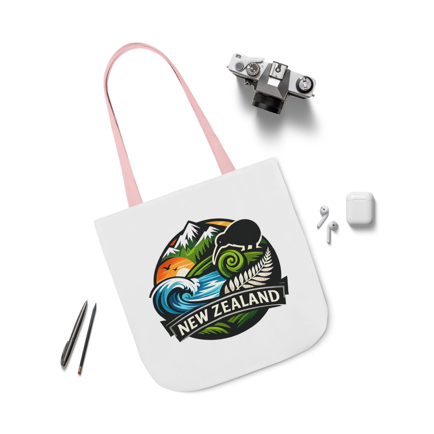 New Zealand Scenic Tote Bag — Kiwi, Mountains & Waves Canvas Tote
