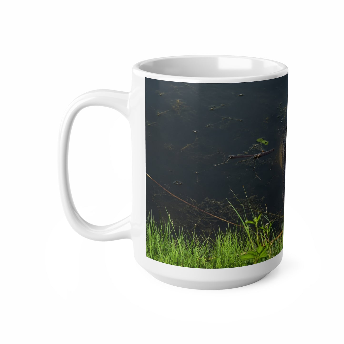 Florida Alligator Stare Ceramic Mug — 11oz & 15oz Coffee Cup with Wildlife Photography