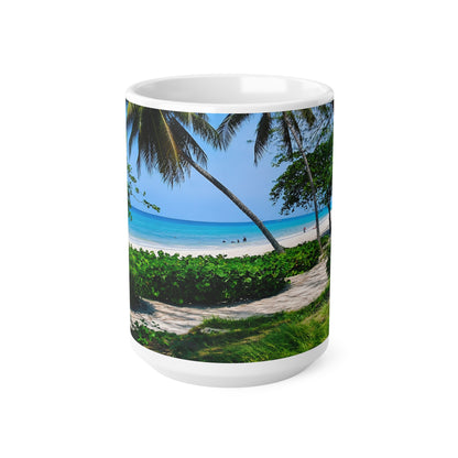 Barbados Tropical Beach Coffee Mug — Scenic Palm Tree Ocean 11oz/15oz