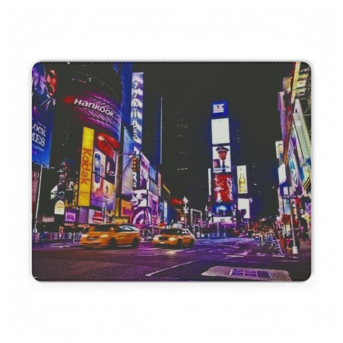 Times Square Night Skyline PU Leather Mouse Mat — Neon City Desk Pad