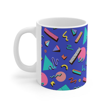 Retro 80s Memphis Pattern Ceramic Mug — Colorful Geometric Coffee Cup (11oz, 15oz)