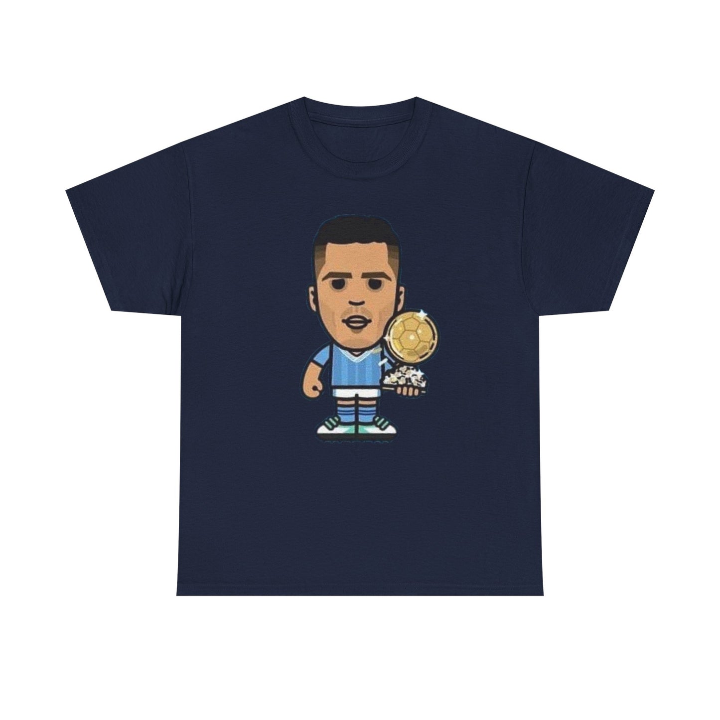 Rodri Manchester City Cartoon Tee — Player Holding Trophy Graphic Shirt