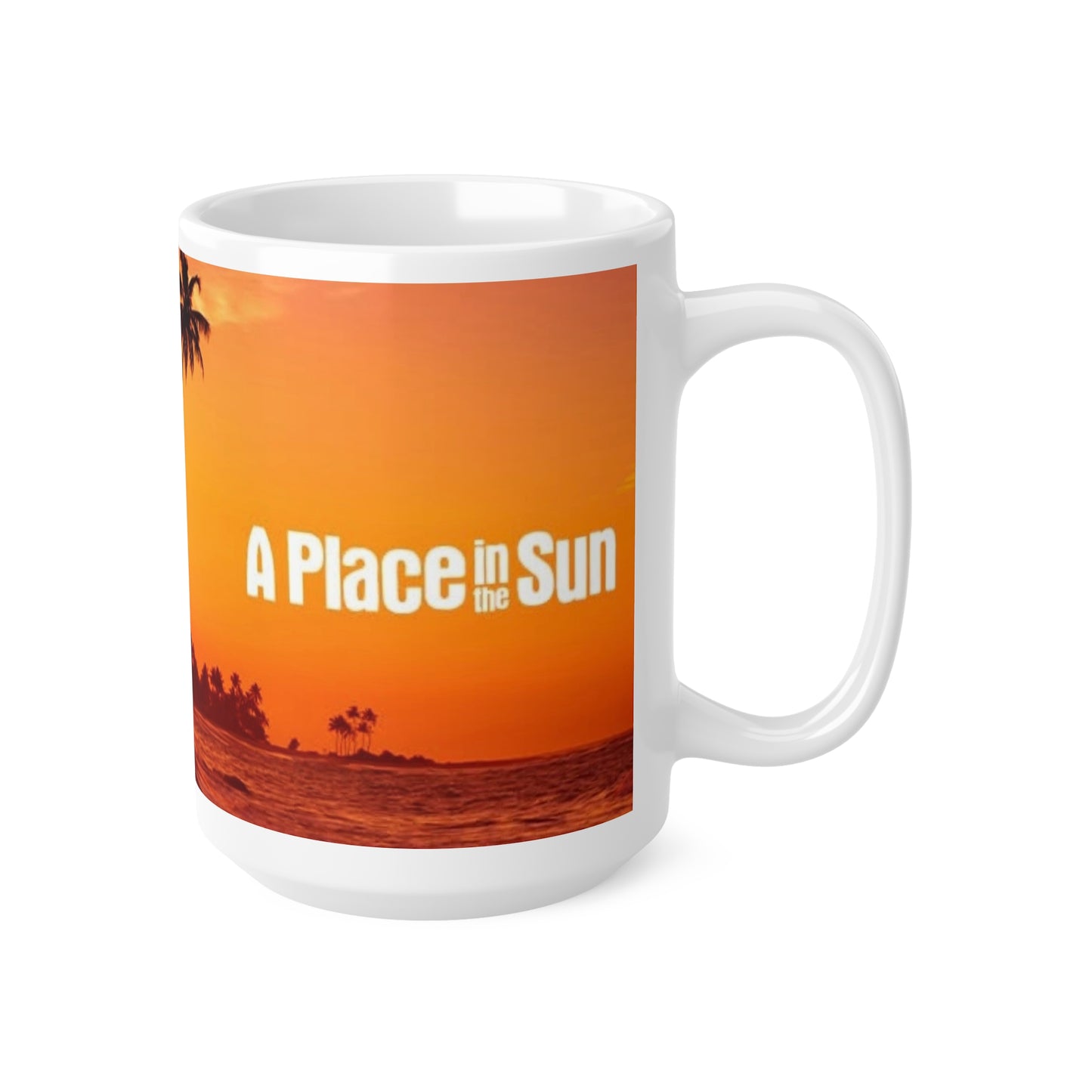 A Place in the Sun - Sunset Palm Beach Mug – Tropical Sunrise Ceramic Coffee Cup (11oz & 15oz)