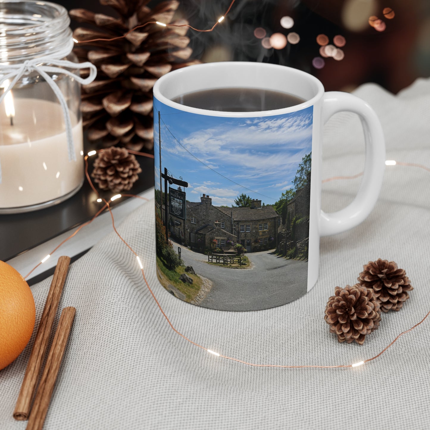 Emmerdale Countryside Cottage Photo Mug — Scenic Village Landscape Coffee Cup (11oz/15oz)