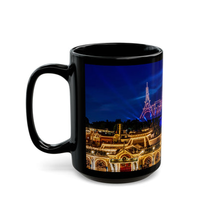 Disneyland Paris Park Nightscape Black Mug — Illuminated Main Street Skyline (11oz/15oz)