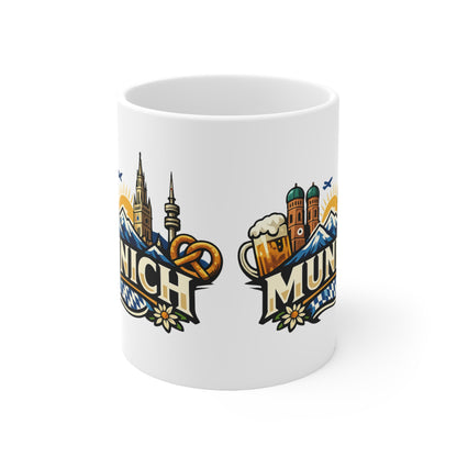 Munich Souvenir Coffee Mug — Bavarian Beer, Pretzel & Skyline Ceramic Mug (11oz/15oz)