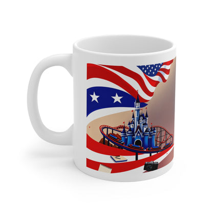 American Theme Park Coffee Mug — Patriotic Roller Coaster & Castle 11oz/15oz
