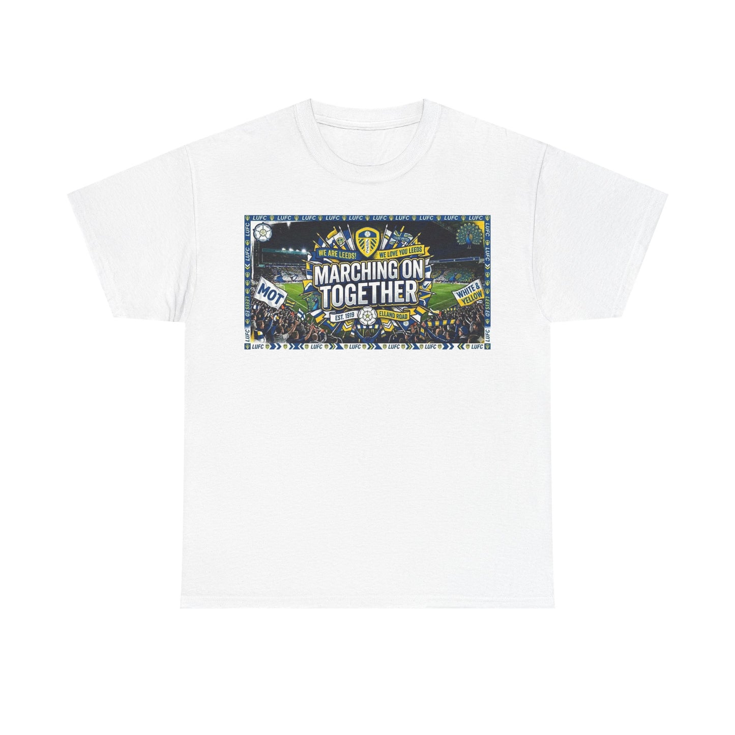 Leeds United T-Shirt — "Marching On Together" Fan Tee (Soccer Supporter Graphic)