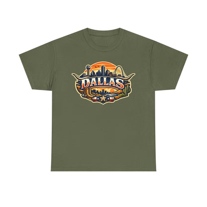 Dallas Skyline Retro Tee — Vintage Cityscape T‑Shirt with 'Dallas' Graphic