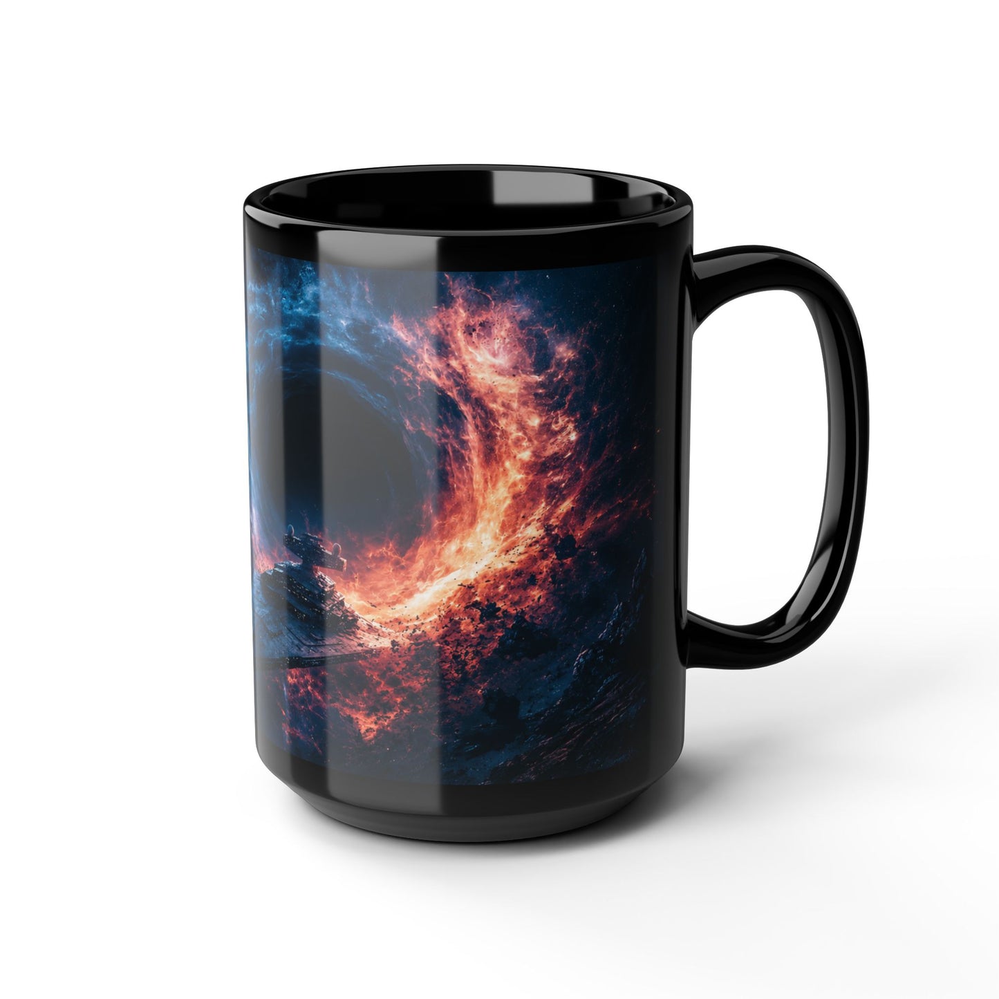 Empire Star Destroyer Space Vortex Black Mug — Cosmic Black Hole Coffee Cup (11oz/15oz)