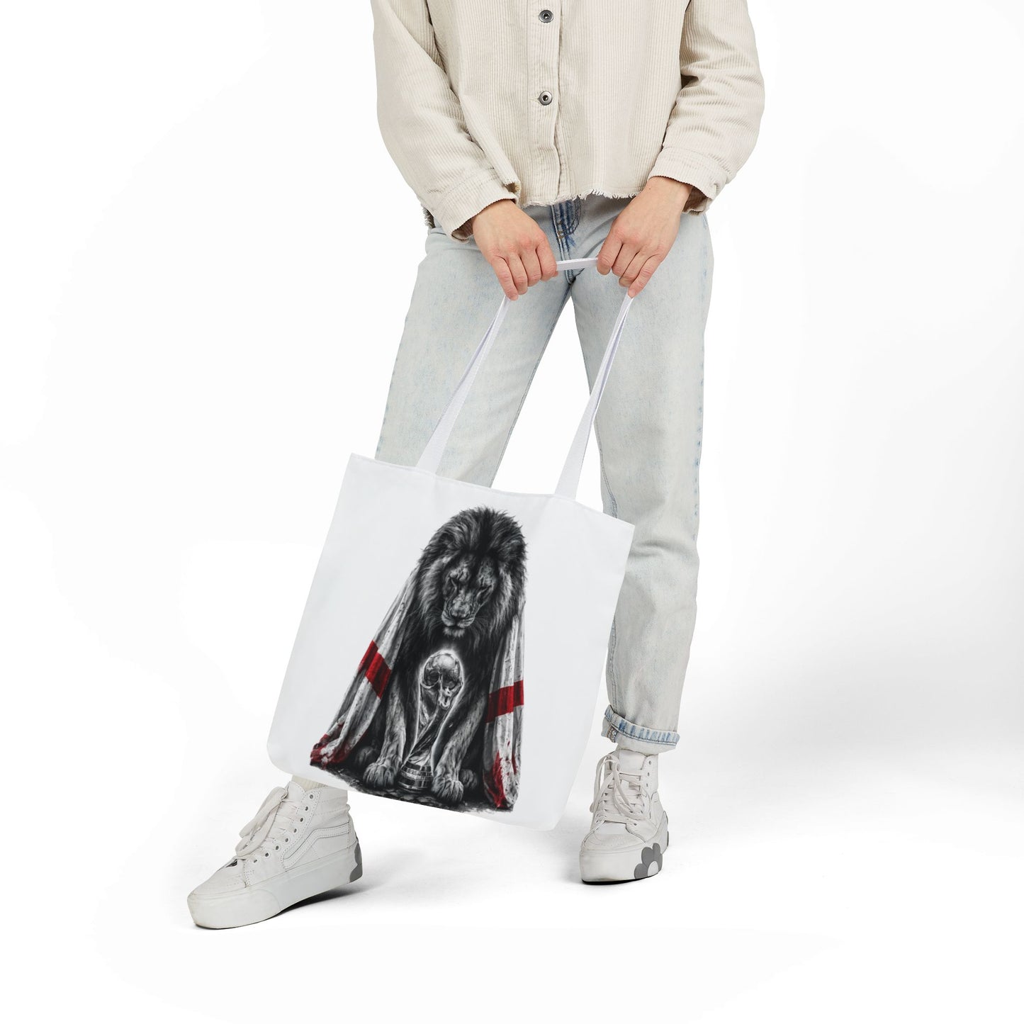 England Lion Guardian Canvas Tote — Protective Lion & Cub Illustration Tote Bag