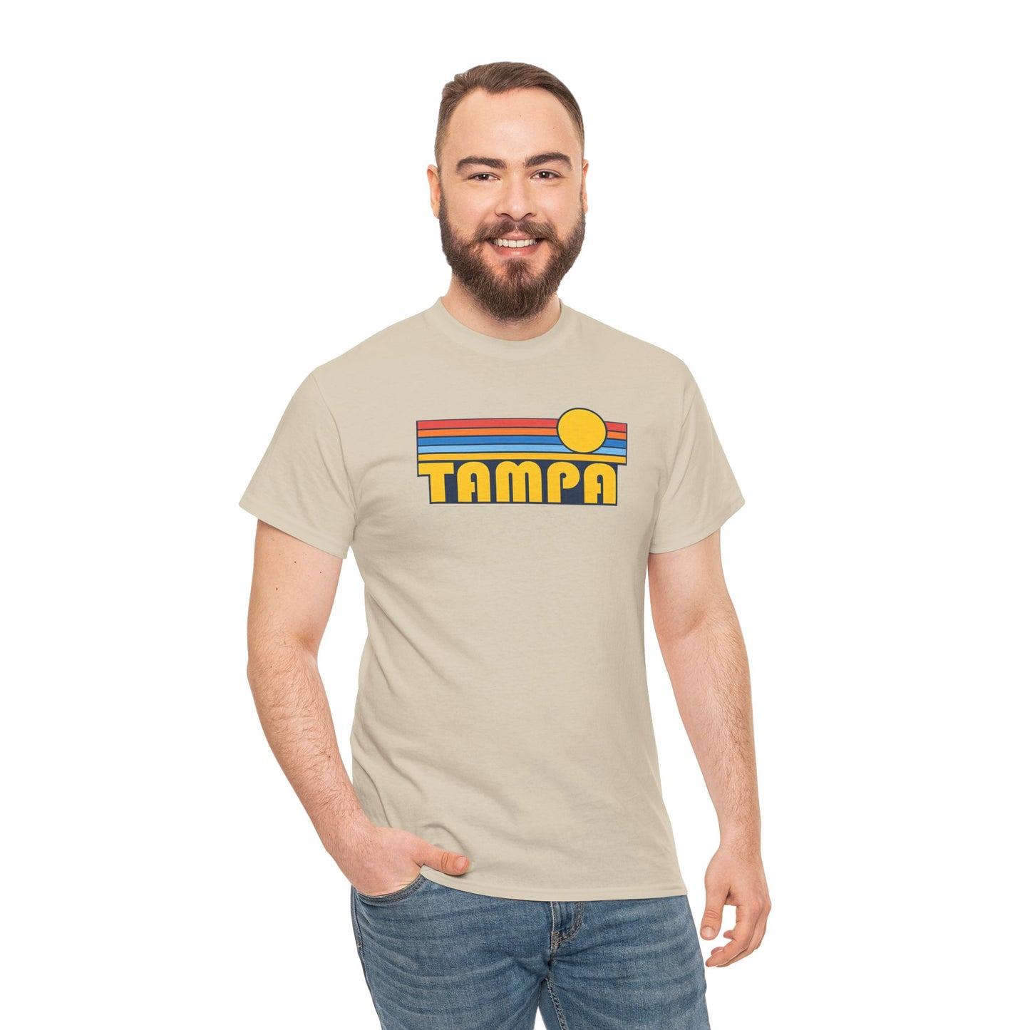 Tampa Retro Sunset T-Shirt — Vintage 70s Striped Beach Tee