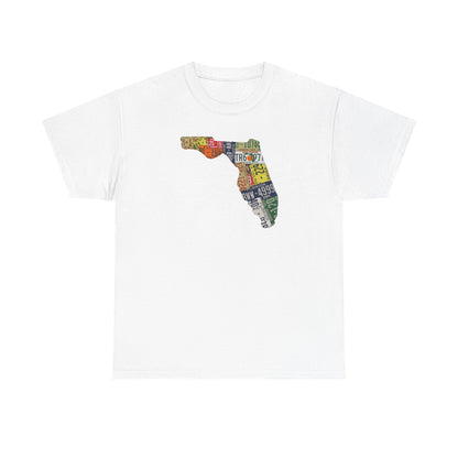 Florida License Plate Map T-Shirt — Vintage State Silhouette Tee