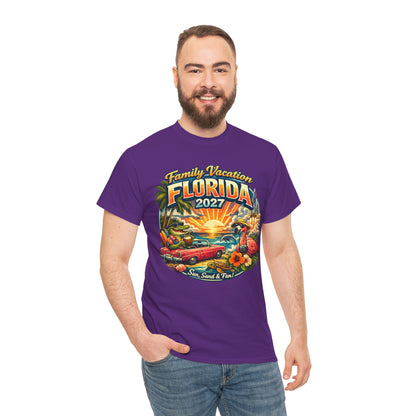 Florida Family Vacation 2027 T-Shirt — Retro Sunset Beach Design