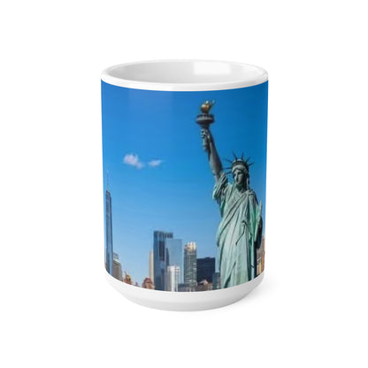 New York Skyline Ceramic Mug – Statue of Liberty & One World Trade Center, 11oz/15oz