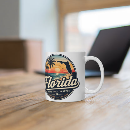 Florida Sunset Coffee Mug — Retro Palm Beach Ceramic Cup (11oz & 15oz)